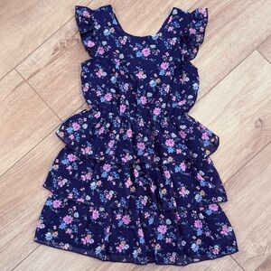 Girls Navy Blue Floral Print Dress Size 4T